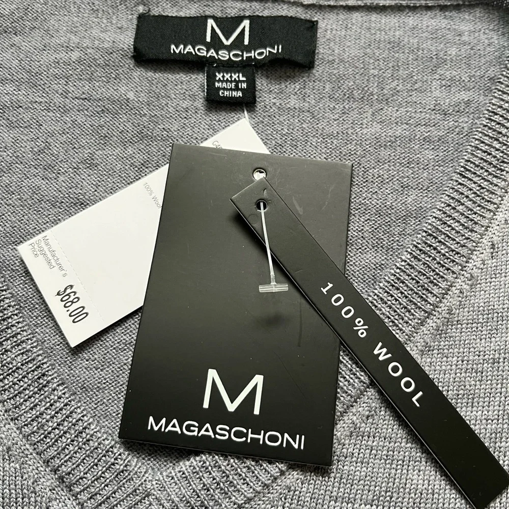 NWT M MAGASCHONI Wool Men’s V- Neck Sweater Pullover Gray XXXL Base Layer